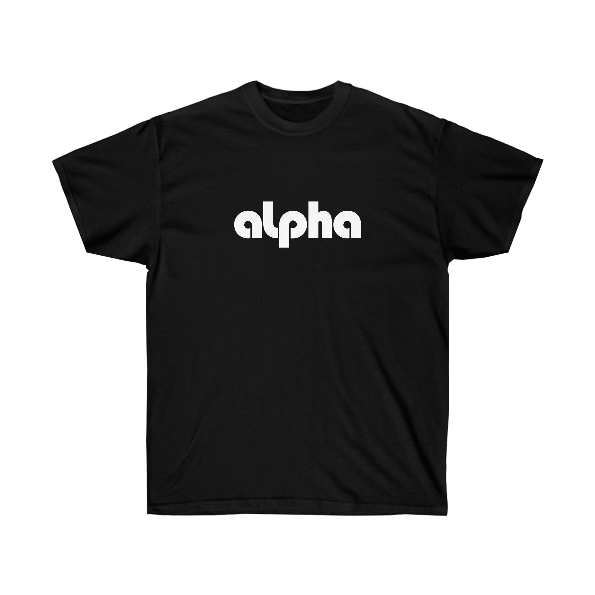 alpha unisex cotton tee – alpha lowercase clothing white logo 
